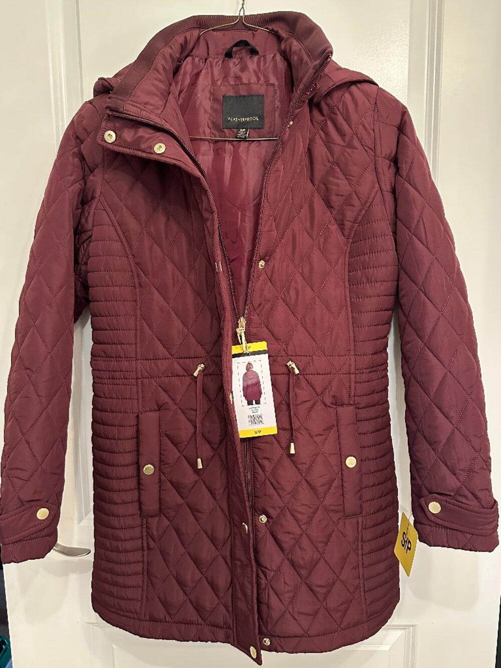 Weatherproof Ladies QUILTED WALKER WITH OUTER DRAWCORD Hooded Jacket Size S NWT